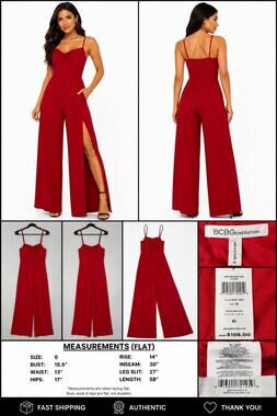 NWT BCBGeneration Ruby Red Wide Leg Cowl Neck Jumpsuit Size 0